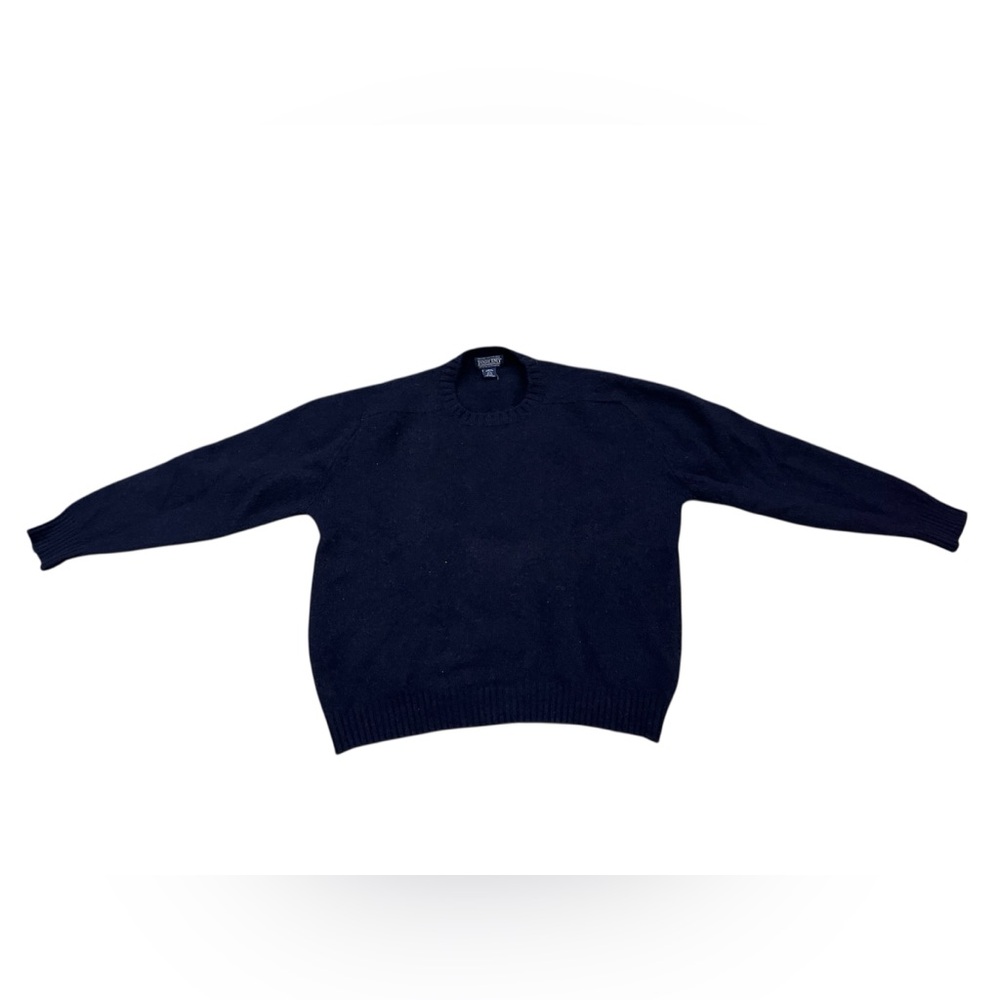 Lands End Sweater Mens XL 50-52 Blue 100% Shetland Wool Crewneck Knit In UK